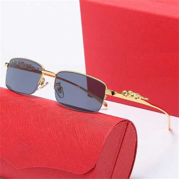 16% de réduction en gros de lunettes de soleil à la mode demi-cadre hommes métal guépard tête lunettes optiques rouge rue photo lunettes de soleil pour femmes