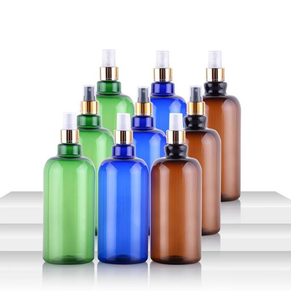 Botellas de spray ámbar de 16 onzas y 500 ml, rociador de corriente de niebla resistente, ideal para aceites esenciales, maquillaje y cosméticos