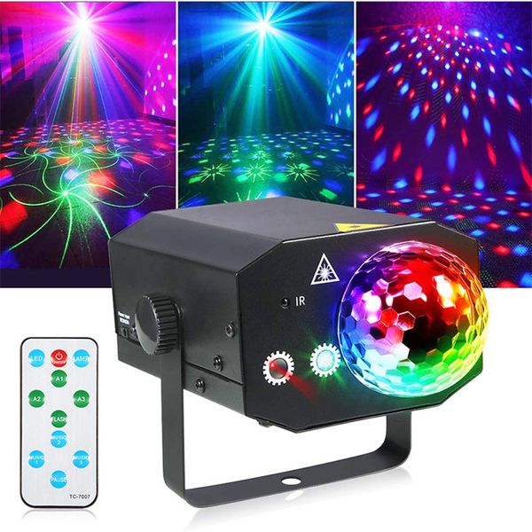 16 patrones Rojo Verde Iluminación láser LED Aluminio Bola mágica Iluminación de escenario Bola de discoteca Proyector Estroboscópico DJ Luces de fiesta láser para bar KTV