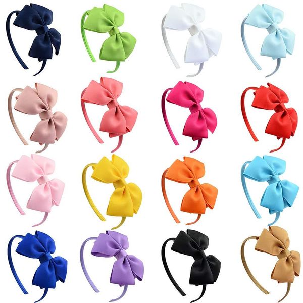 16 pièces cheveux arcs bandeau en plastique Double couche gros-grain ruban arcs cheveux cerceaux cheveux accessoires pour bébé filles enfant