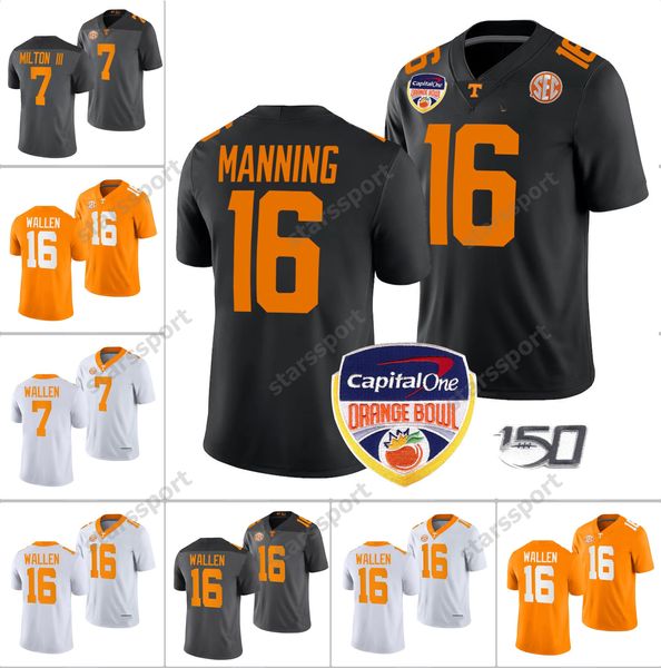 16 Peyton Manning 7 Joe Milton III Jersey Bowl Vols Volunteers 6 Alvin Kamara Morgan Wallen Jaylen Wright Ramel Keyton Bru McCoy Hooker Hyatt Negro Naranja Gris Blanco