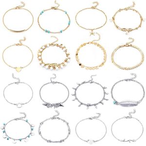 16 pièces pieds chaînes de cheville Bracelets réglable plage cheville pied ensemble de bijoux Bracelets de cheville pour femmes filles Barefoot252E