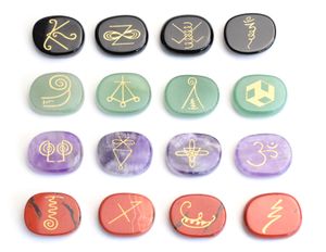 16 stuks natuurlijke chakra kwarts lapis amethist tijger eye stone gegraveerd kristal reiki genezing karuna magic symbolen set