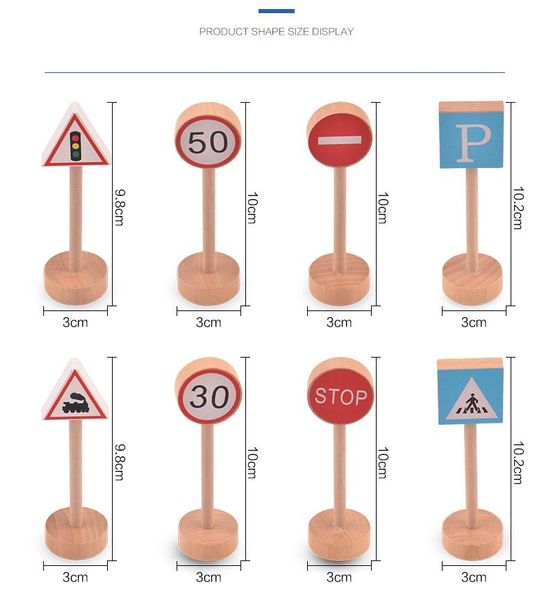 Juego de juguetes de bloques de Plan de señales de tráfico para construcción de carreteras de madera de juguete de 16 piezas