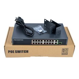 Conmutador Poe Ethernet de red de 16 puertos 10/100M 48V AP inalámbrico 250M IEEE 802.3 af/at Power over Ethernet