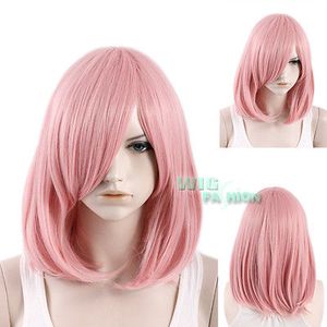 Perruque de cheveux cosplay rose de 16 po résistante à la chaleur moyenne Milkshake