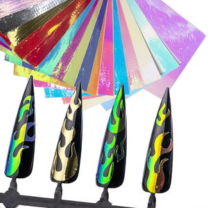 16 vellen / set aurora vlam nagel sticker holografische kleurrijke vuur reflecties Nail Decal zelfklevende folies DIY Nail Art Decoratie DHL