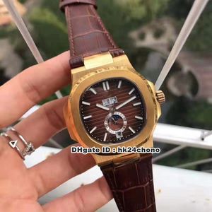 16 Stijl Horloges 18K Gold Nautilus Jaarlijkse Kalender Maan Fase Autoamtic Mens Horloge 5726 Bruin Dial Lederen Band Rent Huiswatches