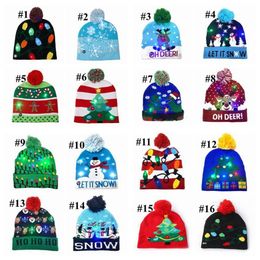 16 estilo Led Navidad Halloween gorros de punto gorros niños bebé mamá 20*21cm gorros cálidos de invierno calabaza muñecos de nieve gorros de ganchillo M10