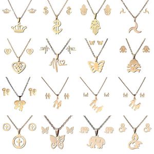 16 styles en acier inoxydable 316L ensembles de bijoux couronne crâne papillon éléphant coeur pendentif collier boucle d'oreille ensemble pour femmes bijoux de mode
