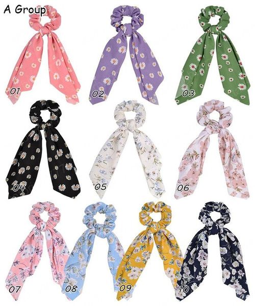 16 Styles Filles Ruban Cheveux Corde Chouchous Accessoires Titulaire De Queue De Cheval Banderoles Bandeaux Lady Floral Floral Dot Scrunchy Chapeaux