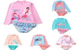 16 styles Kids Twopieces Long 3d sirène ananas Flamingos Swimwear Girls BodySuit Swimsuits Kid Bikini Ruffle Beach Sport Bath9117384