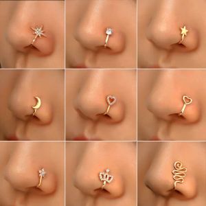 16 Styles Petit Cuivre Faux Anneaux De Nez Pour Les Femmes Non Piercing Plaqué Or Clip Sur Nez Manchette Goujon Filles De Mode Partie Bijoux