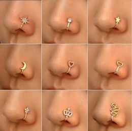 16 stili piccoli anelli da naso in rame per le donne non penetranti placcati in oro clip sul polsino del naso ragazze moda gioielli per feste all'ingrosso