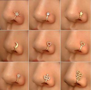 16 styles petits anneaux de nez en cuivre pour femmes non piercing plaqué or clip sur manchette de nez filles mode bijoux de fête en gros