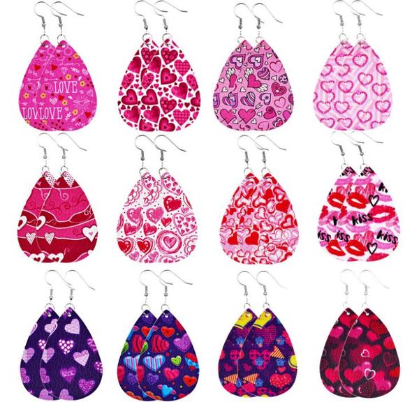 Pendientes de cuero para mujer, 16 estilos, para el día de San Valentín, ligeros, de piel sintética, con forma de hoja, colgantes en forma de lágrima, regalo de San Valentín