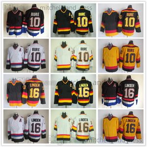 16 Trevor Linden Movie Vintage Hockey Jersey Retro CCM Borduurwerk 10 Pavel Bure Yellow Black White Jersey