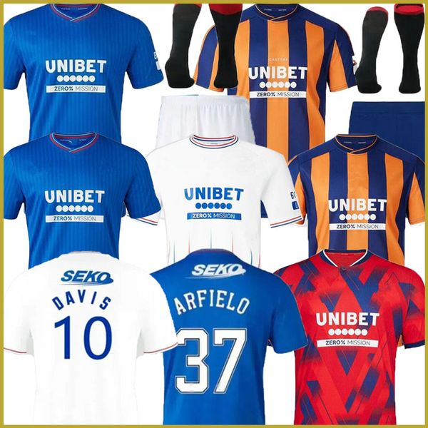 2023 2024 Glasgow Rangers camiseta de fútbol hombres niños kit fans jugador versión camiseta de 23 24Home azul Sakala KENT TAVERNIER MORELOS COLAK Hogan XSoccer Jerseys 30