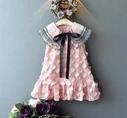 16 jaar Kindermeisje Borduurwerk Peter Pan Kraag Mouwloze Sundress 2020 Nieuwe Summer Floral Lace TuLle Princess Party -jurk8971706