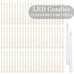 160-12 pièces bougie conique LED avec flamme vacillante bougies à piles sans flamme pour la décoration de dîner de mariage Valentine 240326