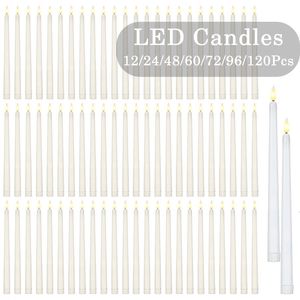 160-12 pièces bougie conique LED avec flamme vacillante bougies à piles sans flamme pour la décoration de dîner de mariage Valentine 240326