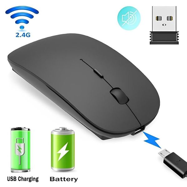 1600dpi souris sans fil 2.4g souris rechargeables classiques ultra-mince souris silencieuse muet pour pc bureau ordinateur portable accessoires d'ordinateur portable