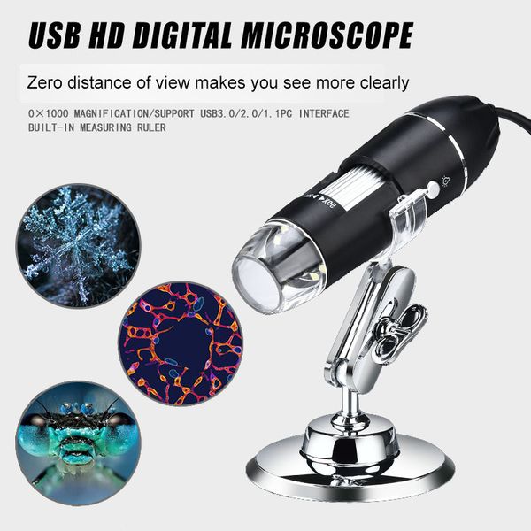 Microscopio electrónico Digital USB 1600X cámara endoscopio 8 lupa LED aumento ajustable con soporte juguetes de ciencia para niños al por mayor
