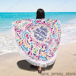 Toallas de playa grandes y coloridas de 160 cm con borla, toalla de baño bohemia con estampado de letras, servilleta de picnic, tapiz de playa con mandala indio