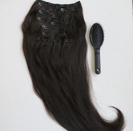 160g 20 22 pulgadas Clip brasileño en la extensión del cabello 100 cabello humano 1BOff Negro Remy El cabello liso teje 10 piezas comb1653766