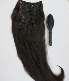 160G 20 22 inch Braziliaanse clip in haaruitbreiding 100 Humann Hair 1Boff Black Rechte Haar Weeft 10PCSSet Comb9177193