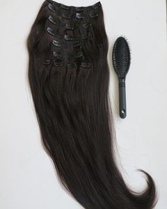 160G 20 22 inch Braziliaanse clip in haaruitbreiding 100 Humann Hair 1Boff Black Rechte Haar Weeft 10PCSSet Comb5570776