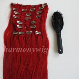 160g 20 22 inch Clip in Hair Extensions Braziliaans haar Rode kleur Remy Steil Haar weeft 10 stks/set gratis kam