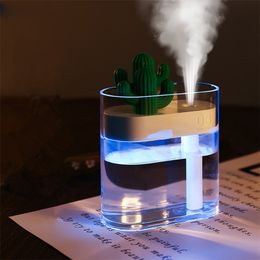 160ml Humidificateur d'air Clear LED Cactus Portable Ultrasonique Silencieux USB Aroma Huile Essentielle Diffuseur Home Car Office Purificateur 210709