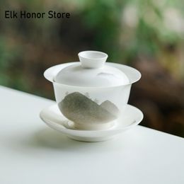 160 ml Boutique Hills en céramique thé Tureen Chuyu Sancai Gaiwan Creative Tea Bowl avec couvercle Kung Fu faisant du bol de maintien à main pas chaude