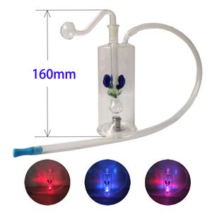 160 mm oliebrander bubblers bong mini-waterleidingen met 3 kleurverandering led-licht glazen percolator bubbler met komschuif en zacht siliconen mondstuk