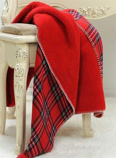 Manta térmica para sofá de 160x130cm de espesor, manta decorativa para sofá a cuadros escoceses rojos, manta de sherpa de lana de coral suave 211126968012
