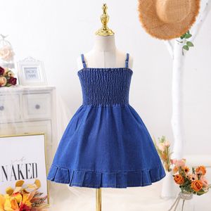 16111 Nieuwe zomer Kids Girls Denim Dress Girl Suarsim Rok Solid Color Kinderen Casual jurken