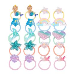 16160 schattige babymeisjes haar touwhars cartoon zeemeermin regenboog kroon kinderen haarring hoge elastische haarband kinderen meisje haren ringen