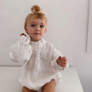 16194 bebé niña algodón Lino Onesies manga larga Color sólido escalada ropa volantes peleles niños jerséis 0-2T