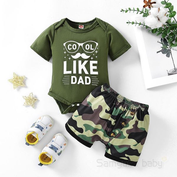 16198 Summer Infant Baby Boys Outfits Set Kids I Love You Daddy Mamelucos de algodón con pantalones cortos 2pcs Traje de ropa