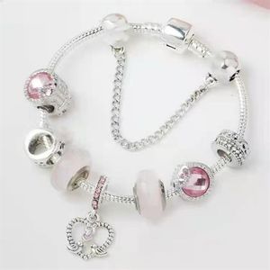 1621 cm nouveau bracelet à breloques rose bracelet en argent 925 breloque coeur perles oiseau pendentif bijoux à bricoler soi-même adapté pour bracelet de Noël et valen327M