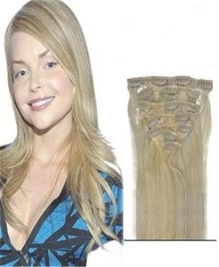 1622 inch blond rechte haarclip ins dubbele inslag HUIEN HAAR CLIP In Extensions Remi Full Cuticle Hair3164711