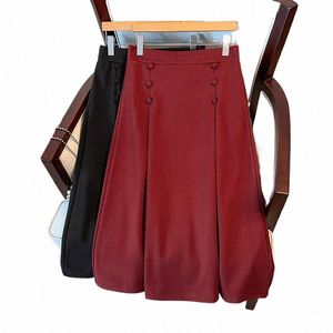 165kg Plus Taille Hanche Femme 150 Automne Hiver Taille haute A-Line Jupe en laine plissée Noir Vin Rouge 5XL 6XL 7XL 8XL 9XL 10XL d9NF #