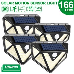 166 LED Solar Light PIR Motion Sensor Wandlicht Zonlicht Buiten Lighting Solar Lighting Waterdichte beveiligingslamp voor Tuin