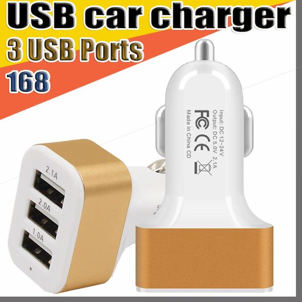 168 3 ports USB chargeur de voiture adaptateur de voyage prise de voiture triple chargeur USB de voiture pour smartphone tablette PC téléphone intelligent sans emballage O-SC