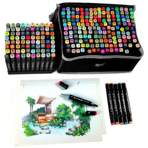 168 kleuren Manga Art Marker Pennen Set Dubbele uiteinden Borstel Pen Tekening Schetsbenodigdheden Briefpapier Belettering Markers Schoolbenodigdheden