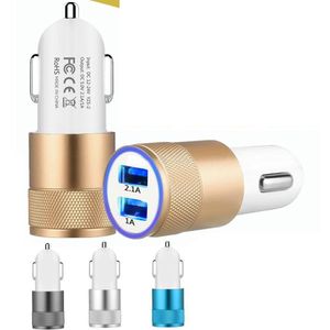 168 Hot Aluminium 2 USB-poorten Universeel Intelligent Opladen Sterk Compatibel DC Dual USB Autolader voor alle mobiele telefoons ZZ