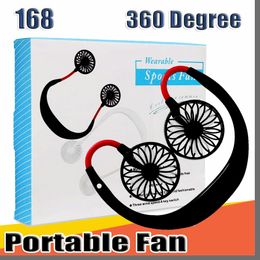 168 Mini Fan Cool Portable Portable USB Côté de ventilateur rechargeable Numb carcolage suspendu à double refroidissement mini ventilateur pour la vie quotidienne avec boîte de vente au détail