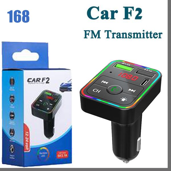 168AA Chargeur de voiture F2 BT5.0 Transmetteur FM Double USB Charge rapide PD Type C Ports Récepteur audio mains libres Lecteur MP3 automatique pour téléphones portables