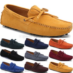 169 Nouvelle Mode Hommes Casual Chaussures En Cuir Style Britannique Printemps Couple Véritable Peas Scrub Men Drive Paresseux Couvre-chaussures Extérieur Confortable Respirant Noir Jaune